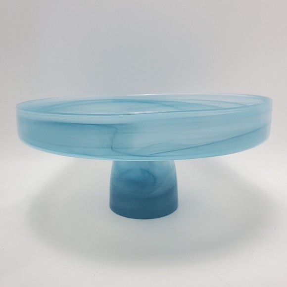 Blue Art Decor Raised Pedestal Platter Plate Cake Stand Wt 4 Ice Cream Wine Cups - Picture 9 of 12